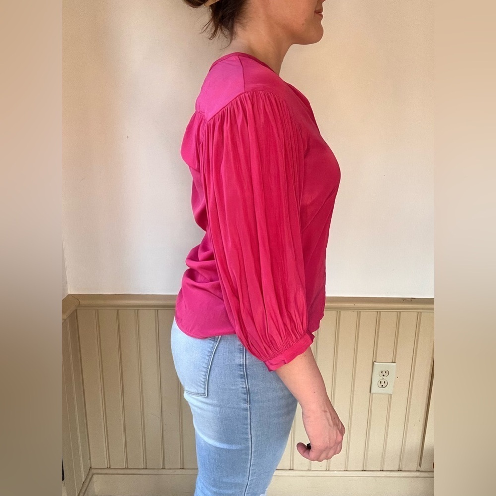 Gerard Darel Paris Fuchsia Blouse Balloon Sleeve Button Up Dopamine Top 36 S - Picture 7 of 14